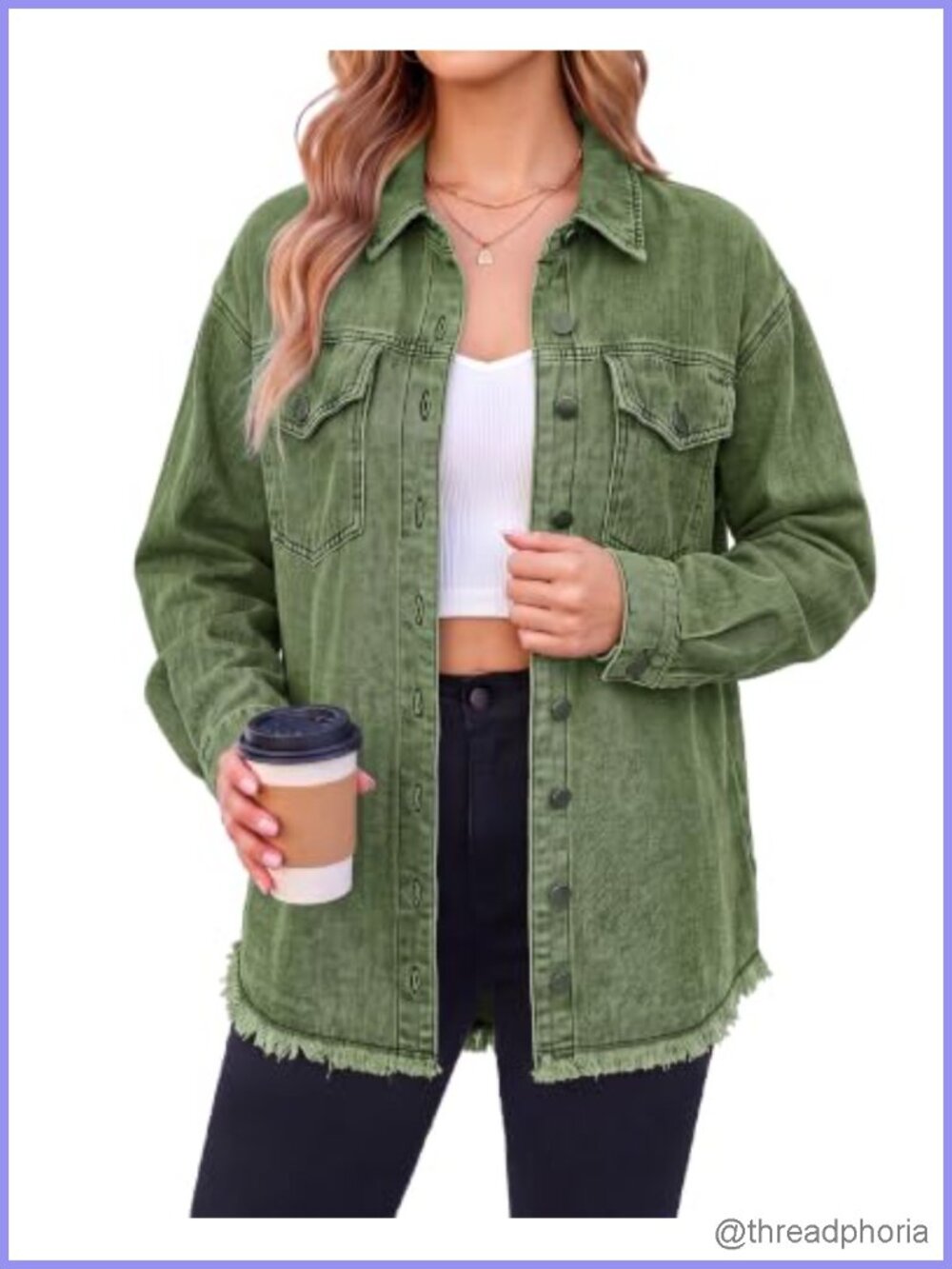 Oversized Button Up Frayed Hem Denim Shacket Jean Jacket